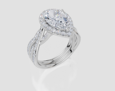 18ct White Gold Pear Cut 2.54 Carat tw of Lab-Grown Diamond Ring and 18ct White Gold 0.20 Carat tw of Lab-Grown  Diamond Band