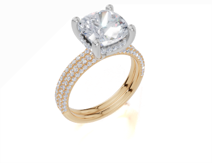 18ct Yellow Gold Cushion Cut 3.42 Carat tw of  Diamond Ring and 18ct Yellow Gold 0.38 Carat tw of   Diamond Band