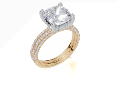 18ct Yellow Gold Cushion Cut 3.42 Carat tw of  Diamond Ring and 18ct Yellow Gold 0.38 Carat tw of   Diamond Band
