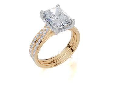 18ct Yellow Gold Radiant Cut 3.42 Carat tw of Lab-Grown Diamond Ring and 18ct Yellow Gold 0.35 Carat tw of Lab-Grown  Diamond Band