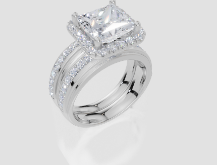 18ct White Gold Princess Cut 3.69 Carat tw of Lab-Grown Diamond Ring and 18ct White Gold 0.32 Carat tw of Lab-Grown  Diamond Band