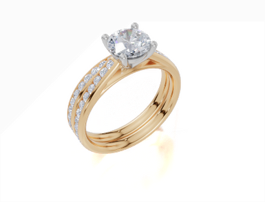 18ct Yellow Gold Round Cut 1.32 Carat tw of  Diamond Ring and 18ct Yellow Gold 0.34 Carat tw of   Diamond Band