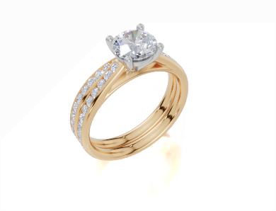 18ct Yellow Gold Round Cut 1.32 Carat tw of  Diamond Ring and 18ct Yellow Gold 0.34 Carat tw of   Diamond Band