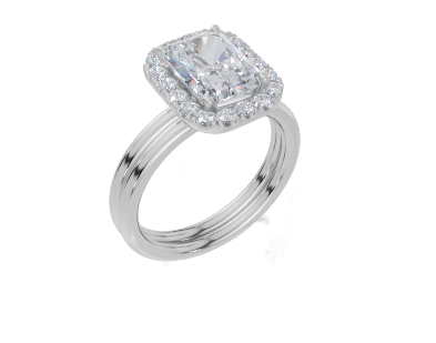 18ct White Gold Radiant Cut 2.34 Carat tw of  Diamond Ring and 18ct White Gold  Band