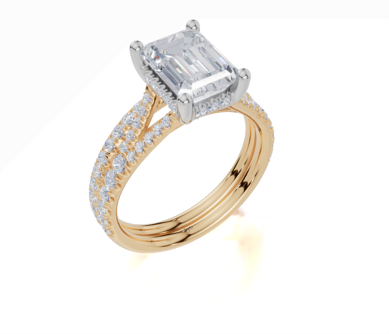 18ct Yellow Gold Emerald Cut 2.41 Carat tw of Lab-Grown Diamond Ring and 18ct Yellow Gold 0.30 Carat tw of Lab-Grown  Diamond Band