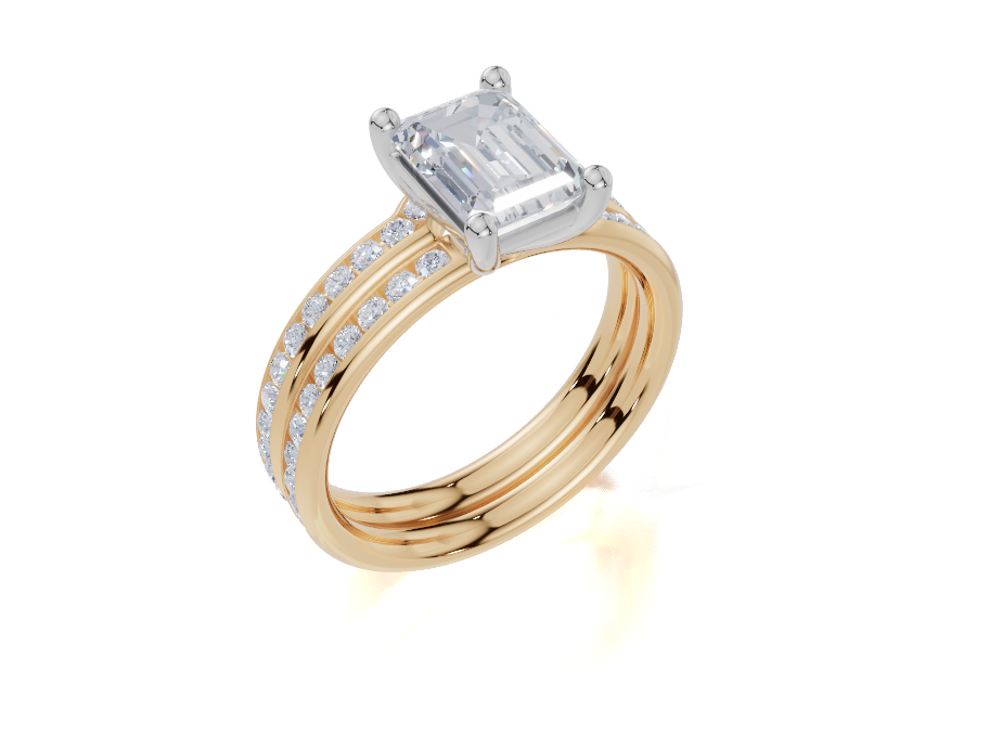 18ct Yellow Gold Emerald Cut 1.82 Carat tw of Lab-Grown Diamond Ring and 18ct Yellow Gold 0.36 Carat tw of Lab-Grown  Diamond Band