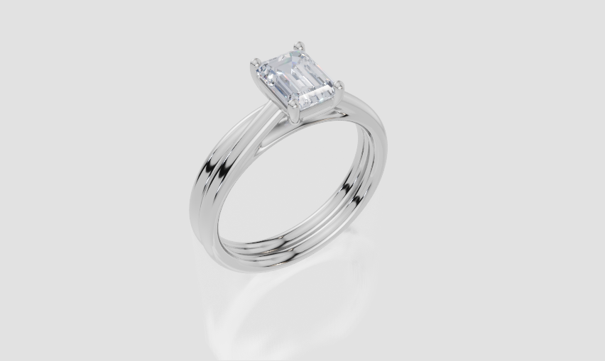 18ct White Gold Emerald Cut 1.00 Carat of Lab-Grown Diamond Ring and 18ct White Gold Lab-Grown Band