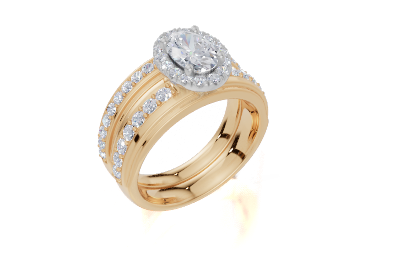18ct Yellow Gold Oval Cut 1.27 Carat tw of  Diamond Ring and 18ct Yellow Gold 0.32 Carat tw of   Diamond Band