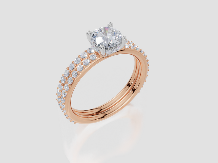 18ct Rose Gold Round Cut 1.12 Carat tw of Lab-Grown Diamond Ring and 18ct Rose Gold 0.35 Carat tw of Lab-Grown  Diamond Band