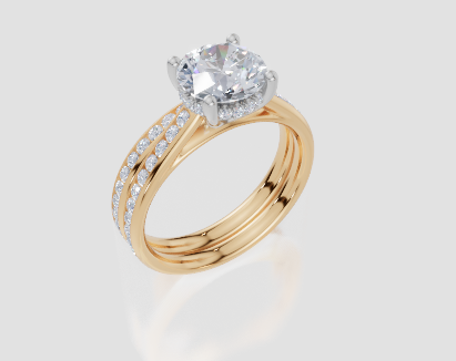 18ct Yellow Gold Round Cut 1.91 Carat tw of  Diamond Ring and 18ct Yellow Gold 0.35 Carat tw of   Diamond Band