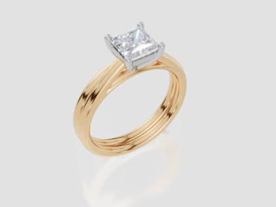 18ct Yellow Gold Princess Cut 1.00 Carat of  Diamond Ring and 18ct Yellow Gold  Band