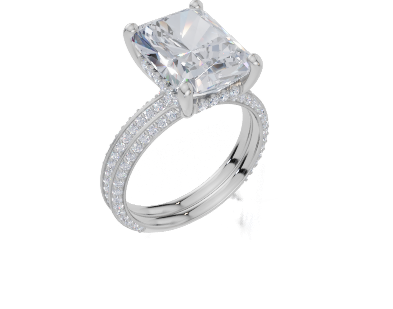 18ct White Gold Radiant Cut 4.44 Carat tw of  Diamond Ring and 18ct White Gold 0.39 Carat tw of   Diamond Band