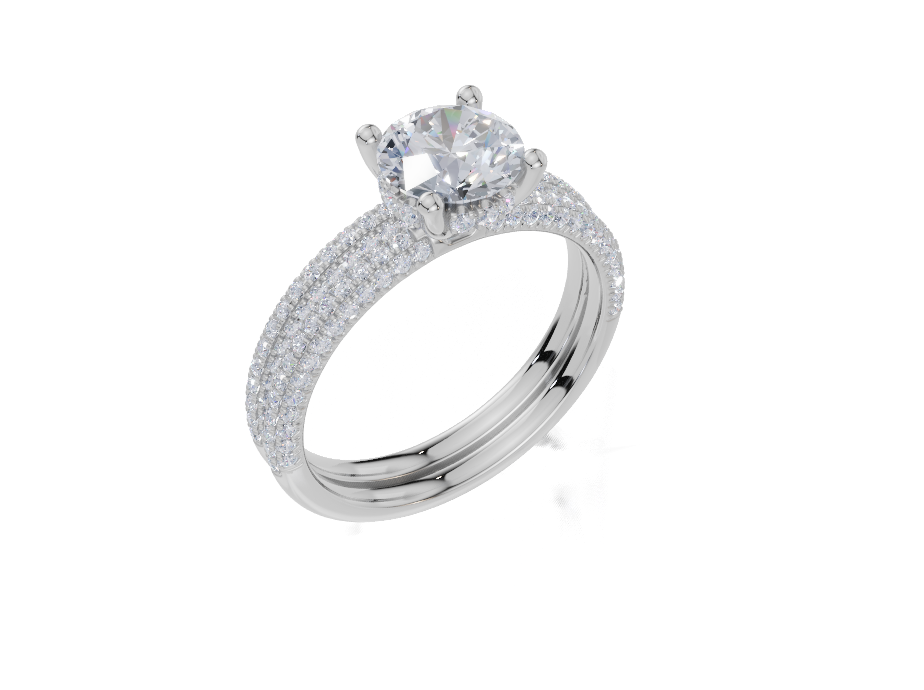 18ct White Gold Round Cut 1.37 Carat tw of  Diamond Ring and 18ct White Gold 0.35 Carat tw of   Diamond Band