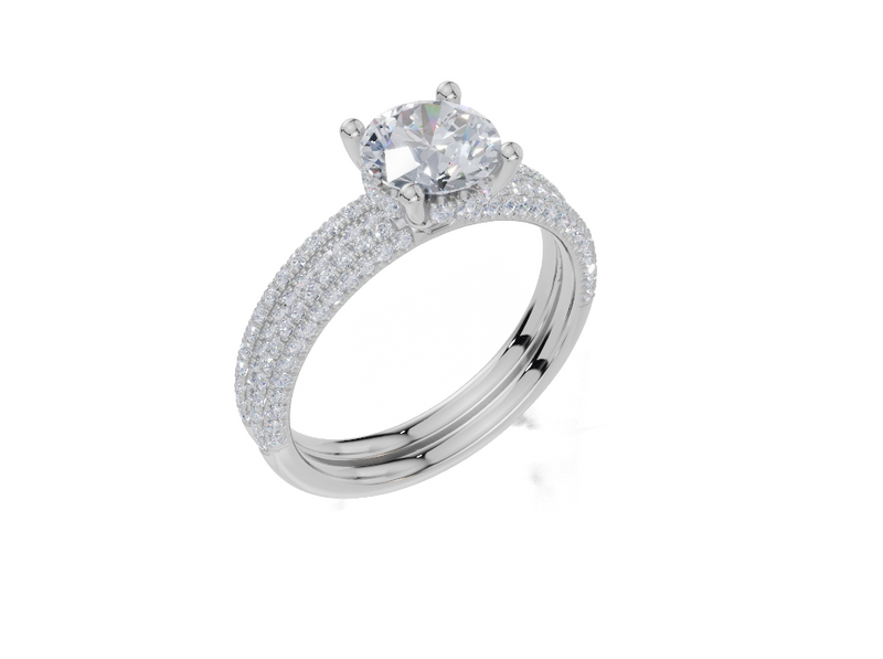 18ct White Gold Round Cut 1.37 Carat tw of  Diamond Ring and 18ct White Gold 0.35 Carat tw of   Diamond Band
