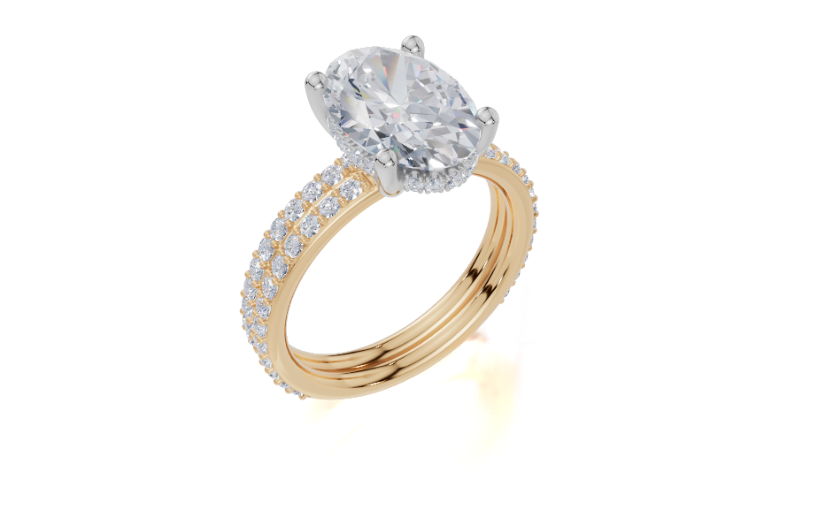 18ct Yellow Gold Oval Cut 3.42 Carat tw of Lab-Grown Diamond Ring and 18ct Yellow Gold 0.38 Carat tw of Lab-Grown  Diamond Band