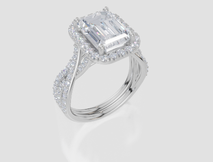 18ct White Gold Emerald Cut 3.63 Carat tw of Lab-Grown Diamond Ring and 18ct White Gold 0.28 Carat tw of Lab-Grown  Diamond Band