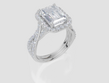 18ct White Gold Emerald Cut 3.63 Carat tw of Lab-Grown Diamond Ring and 18ct White Gold 0.28 Carat tw of Lab-Grown  Diamond Band