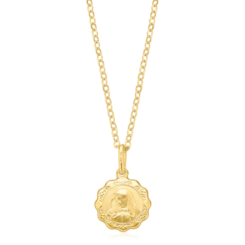9ct Yellow Gold Round 12mm Fancy Edge Madonna Pendant