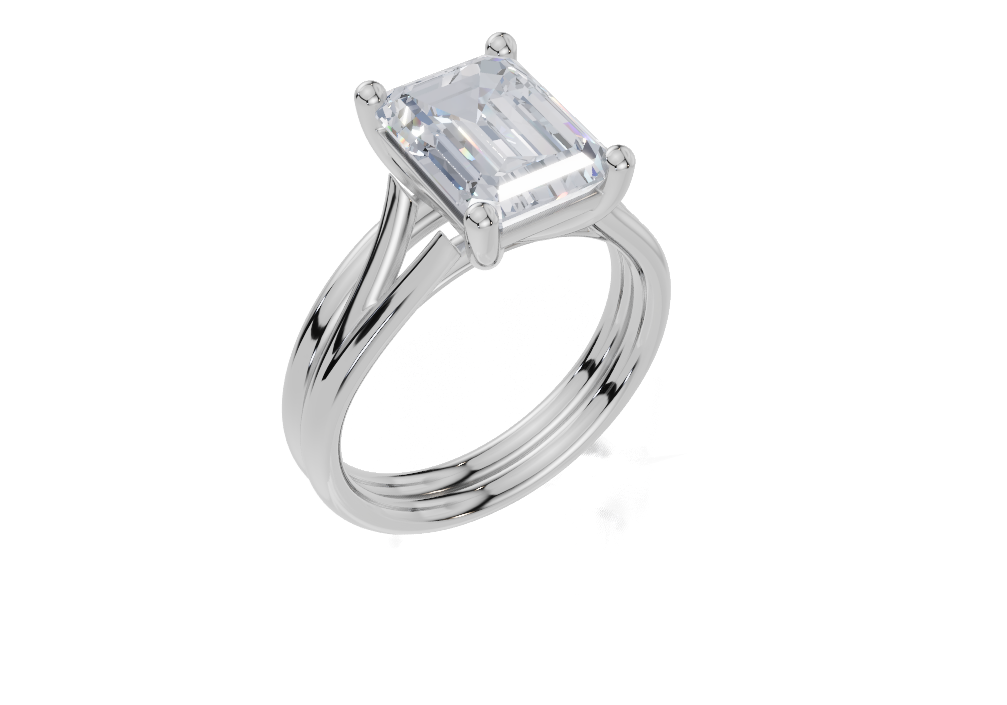 18ct White Gold Emerald Cut 3.00 Carat of Lab-Grown Diamond Ring and 18ct White Gold Lab-Grown Band