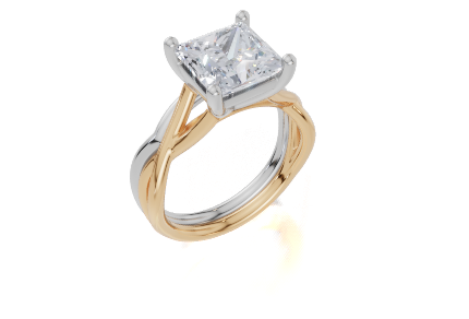 18ct Yellow Gold Princess Cut 3.00 Carat of  Diamond Ring and 18ct White Gold  Band