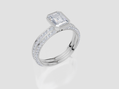 18ct White Gold Emerald Cut 1.34 Carat tw of Lab-Grown Diamond Ring and 18ct White Gold 0.36 Carat tw of Lab-Grown  Diamond Band