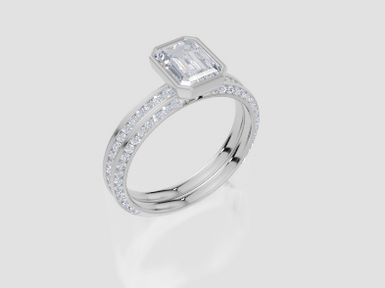 18ct White Gold Emerald Cut 1.34 Carat tw of Lab-Grown Diamond Ring and 18ct White Gold 0.36 Carat tw of Lab-Grown  Diamond Band