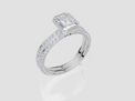 18ct White Gold Emerald Cut 1.34 Carat tw of Lab-Grown Diamond Ring and 18ct White Gold 0.36 Carat tw of Lab-Grown  Diamond Band