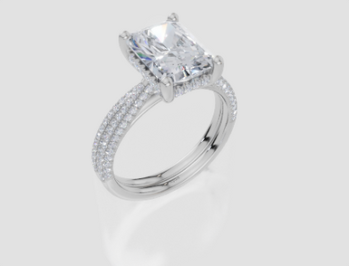 18ct White Gold Radiant Cut 3.42 Carat tw of Lab-Grown Diamond Ring and 18ct White Gold 0.36 Carat tw of Lab-Grown  Diamond Band
