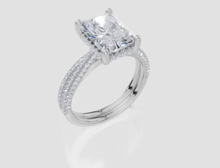 18ct White Gold Radiant Cut 3.42 Carat tw of Lab-Grown Diamond Ring and 18ct White Gold 0.36 Carat tw of Lab-Grown  Diamond Band