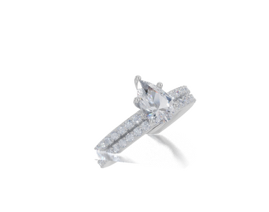 18ct White Gold Pear Cut 1.07 Carat tw of Lab-Grown Diamond Ring and 18ct White Gold 0.35 Carat tw of Lab-Grown  Diamond Band