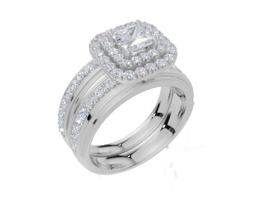 18ct White Gold Princess Cut 1.24 Carat tw of Lab-Grown Diamond Ring and 18ct White Gold 0.32 Carat tw of Lab-Grown  Diamond Band