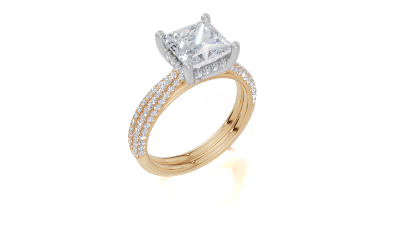 18ct Yellow Gold Princess Cut 2.40 Carat tw of  Diamond Ring and 18ct Yellow Gold 0.33 Carat tw of   Diamond Band