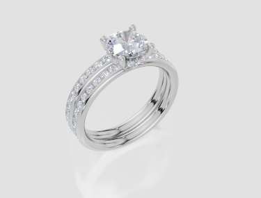 18ct White Gold Round Cut 1.38 Carat tw of Lab-Grown Diamond Ring and 18ct White Gold 0.35 Carat tw of Lab-Grown  Diamond Band