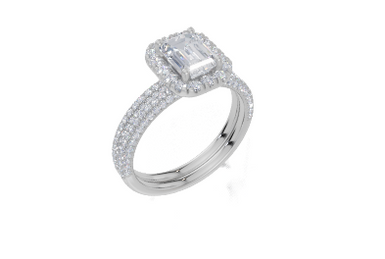 18ct White Gold Emerald Cut 1.56 Carat tw of  Diamond Ring and 18ct White Gold 0.36 Carat tw of   Diamond Band