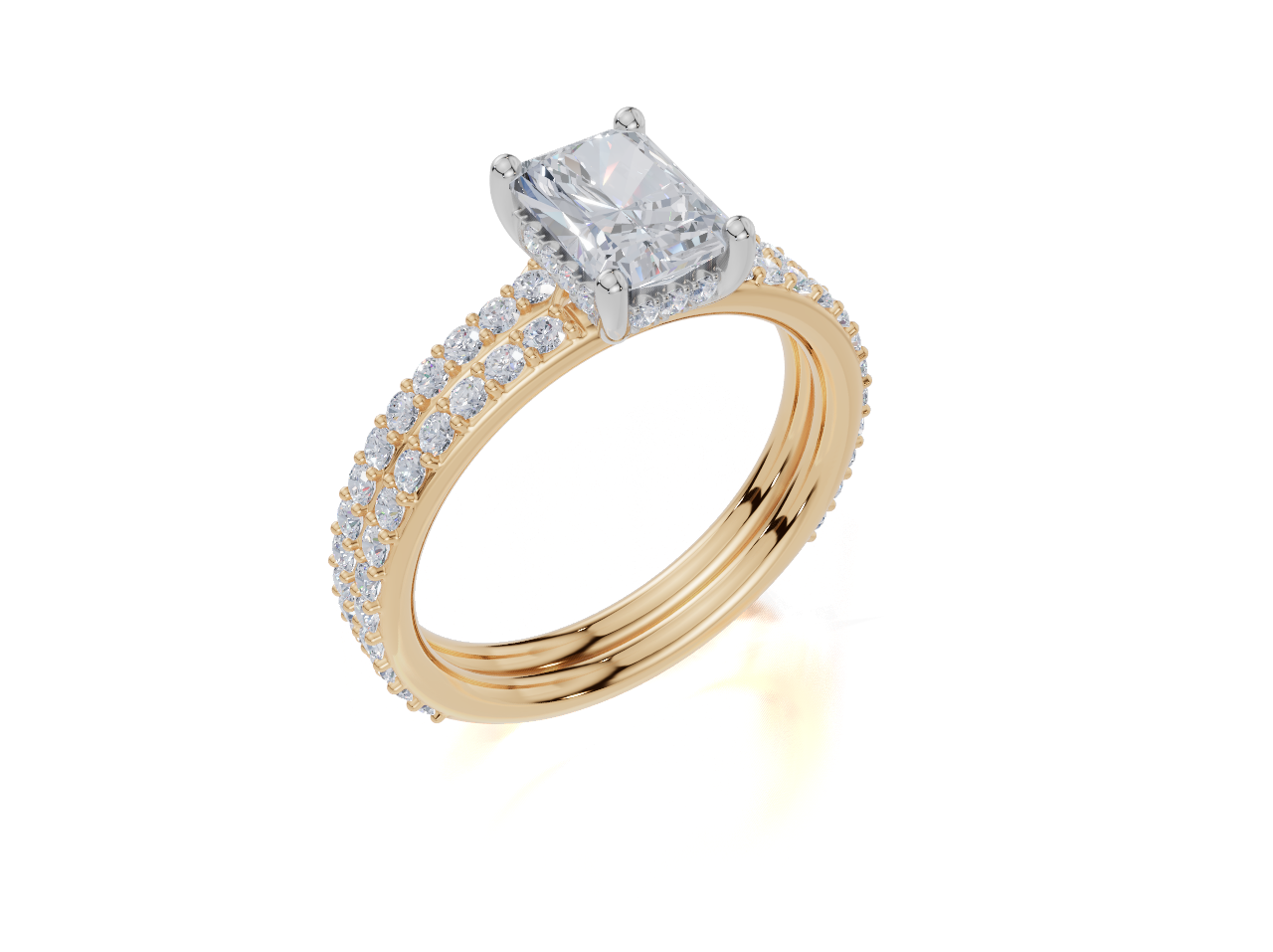 18ct Yellow Gold Radiant Cut 1.38 Carat tw of Lab-Grown Diamond Ring and 18ct Yellow Gold 0.38 Carat tw of Lab-Grown  Diamond Band