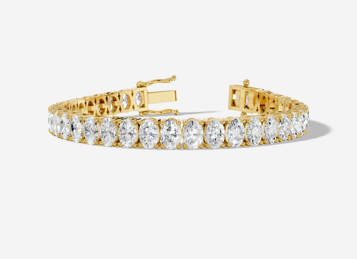 18ct Yellow Gold Oval Cut 22.00 Carat tw of Diamonds Tennis Bracelet