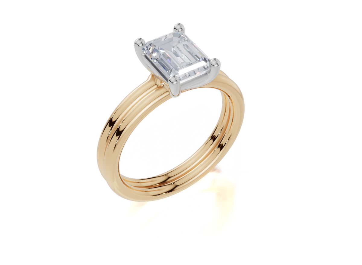 18ct Yellow Gold Emerald Cut 1.50 Carat of  Diamond Ring and 18ct Yellow Gold  Band