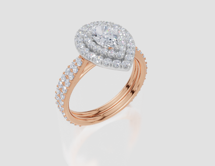 18ct Rose Gold Pear Cut 1.20 Carat tw of  Diamond Ring and 18ct Rose Gold 0.39 Carat tw of   Diamond Band