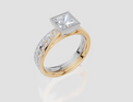 18ct Yellow Gold Princess Cut 1.32 Carat tw of Lab-Grown Diamond Ring and 18ct White Gold 0.34 Carat tw of Lab-Grown  Diamond Band