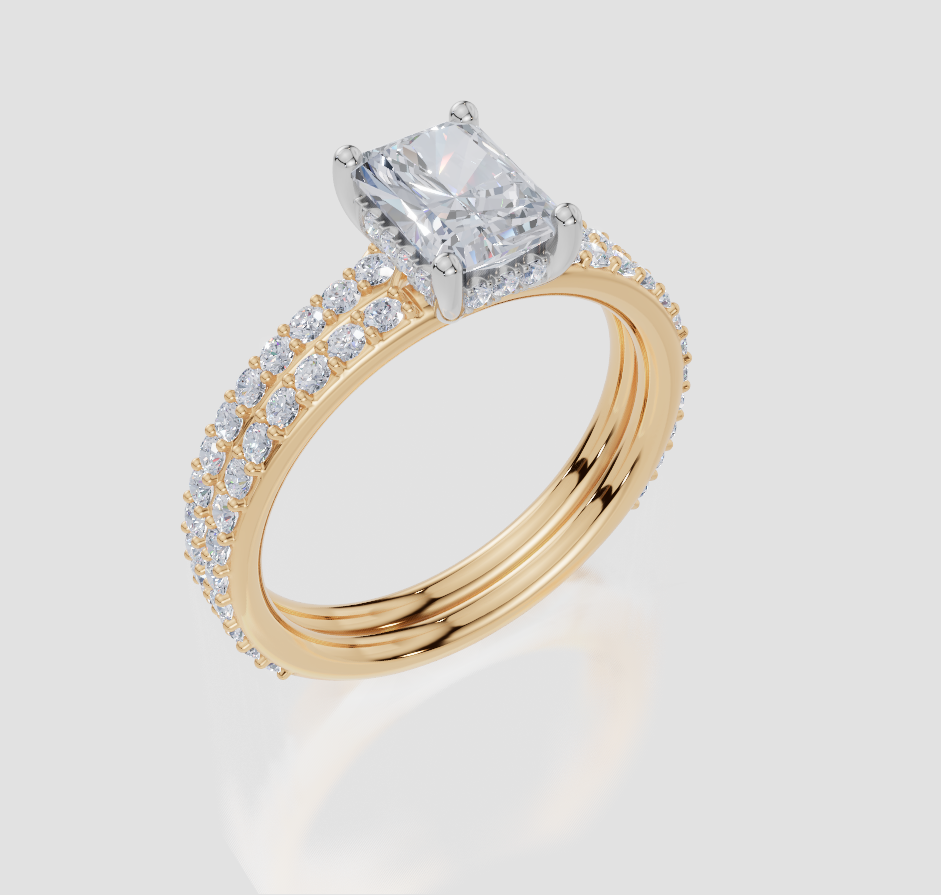 18ct Yellow Gold Radiant Cut 1.38 Carat tw of Lab-Grown Diamond Ring and 18ct Yellow Gold 0.38 Carat tw of Lab-Grown  Diamond Band