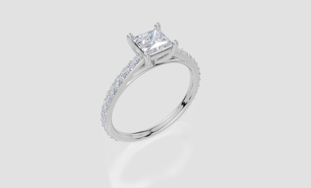 18ct White Gold Princess Cut 1.07 Carat tw of Lab-Grown Diamond Ring