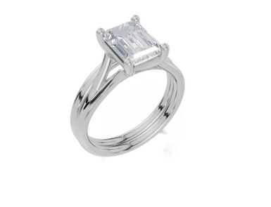18ct White Gold Emerald Cut 2.00 Carat of Lab-Grown Diamond Ring and 18ct White Gold Lab-Grown Band