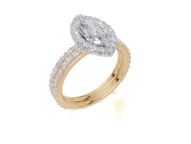 18ct Yellow Gold Marquise Cut 1.59 Carat tw of Lab-Grown Diamond Ring and 18ct Yellow Gold 0.38 Carat tw of Lab-Grown  Diamond Band