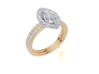 18ct Yellow Gold Marquise Cut 1.59 Carat tw of Lab-Grown Diamond Ring and 18ct Yellow Gold 0.38 Carat tw of Lab-Grown  Diamond Band
