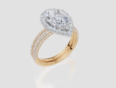 18ct Yellow Gold Pear Cut 2.62 Carat tw of Lab-Grown Diamond Ring and 18ct Yellow Gold 0.35 Carat tw of Lab-Grown  Diamond Band