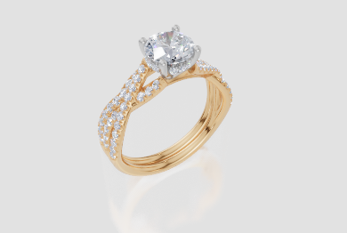 18ct Yellow Gold Round Cut 1.36 Carat tw of Lab-Grown Diamond Ring and 18ct Yellow Gold 0.28 Carat tw of Lab-Grown  Diamond Band