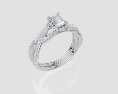 18ct White Gold Emerald Cut 0.84 Carat tw of Lab-Grown Diamond Ring and 18ct White Gold 0.28 Carat tw of Lab-Grown  Diamond Band