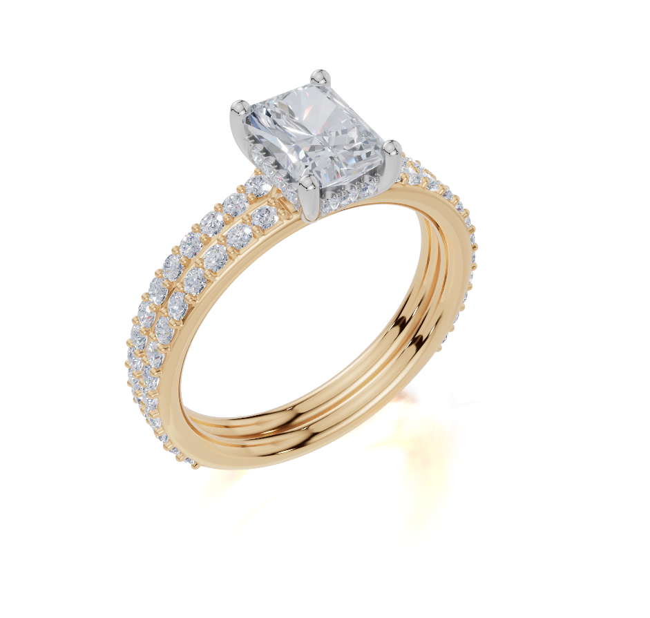 18ct Yellow Gold Radiant Cut 1.38 Carat tw of Lab-Grown Diamond Ring and 18ct Yellow Gold 0.38 Carat tw of Lab-Grown  Diamond Band