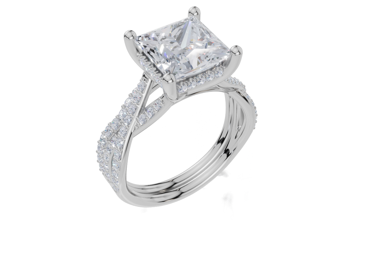 18ct White Gold Princess Cut 3.40 Carat tw of Lab-Grown Diamond Ring and 18ct White Gold 0.29 Carat tw of Lab-Grown  Diamond Band
