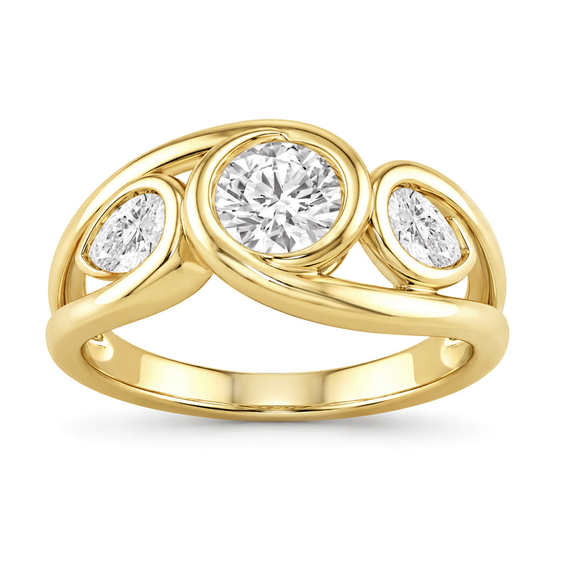 18ct Yellow Gold Round & Pear Cut 1.23ctw Diamond Ring